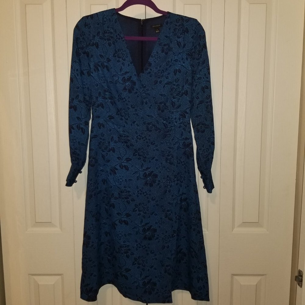 Ann Taylor Blue & Black Floral Print Dress